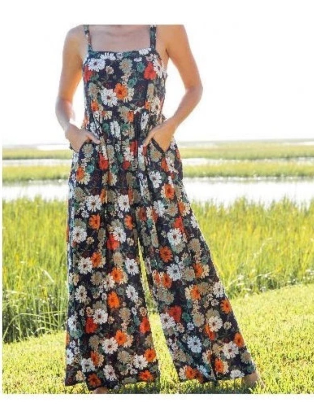 Natural Life Womens Patti Wide Leg Jumpsuit Size Small Floral Boho Hippie